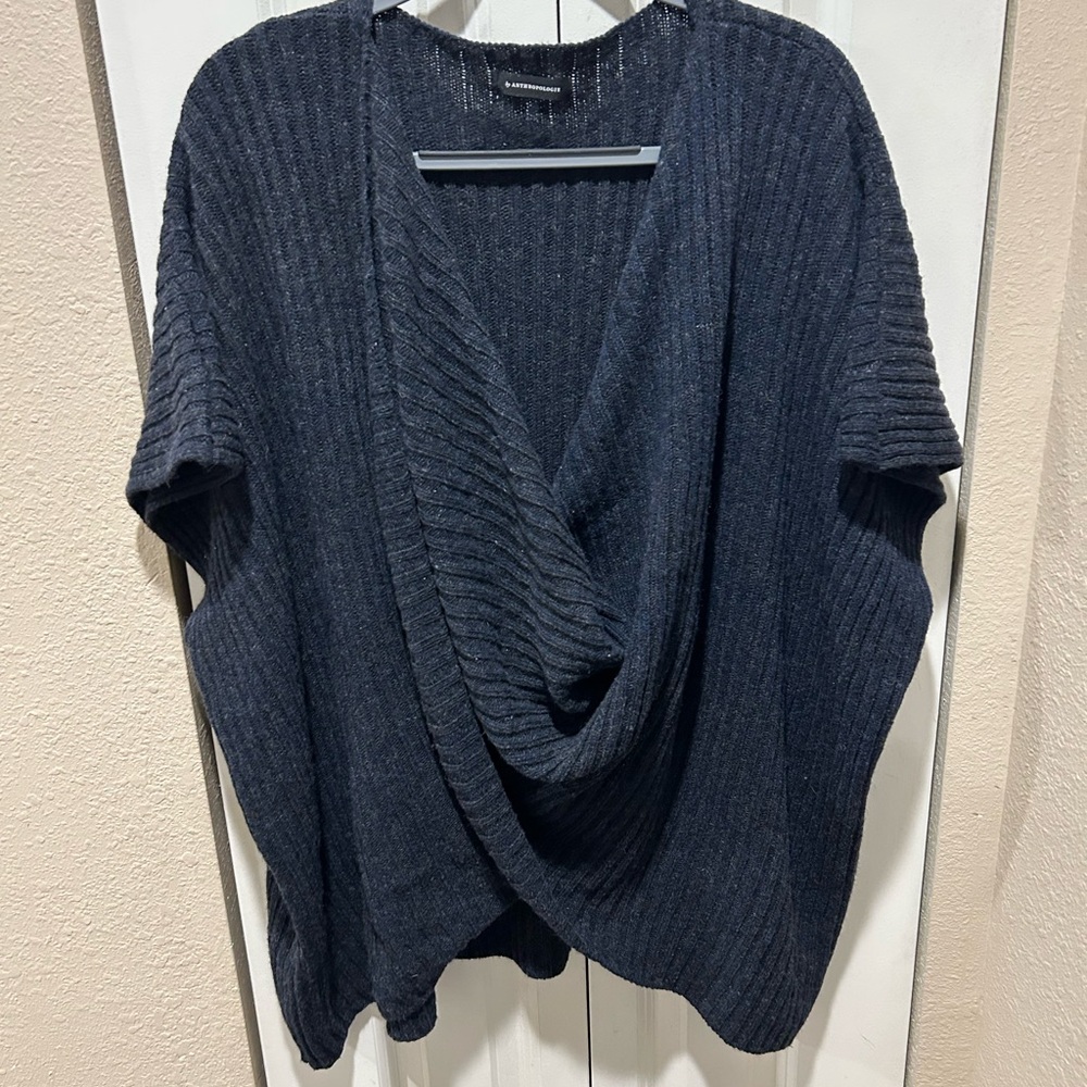 Anthropologie Wool blend Knit Ribbed Poncho Shawl Cardigan , one size - Picture 2 of 6